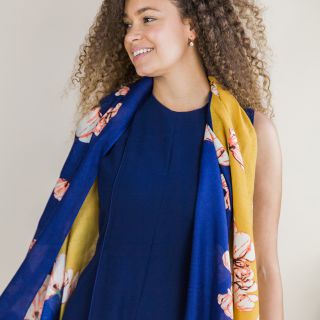 Diagonal Navy & Mustard Floral Scarf by Peace of Mind